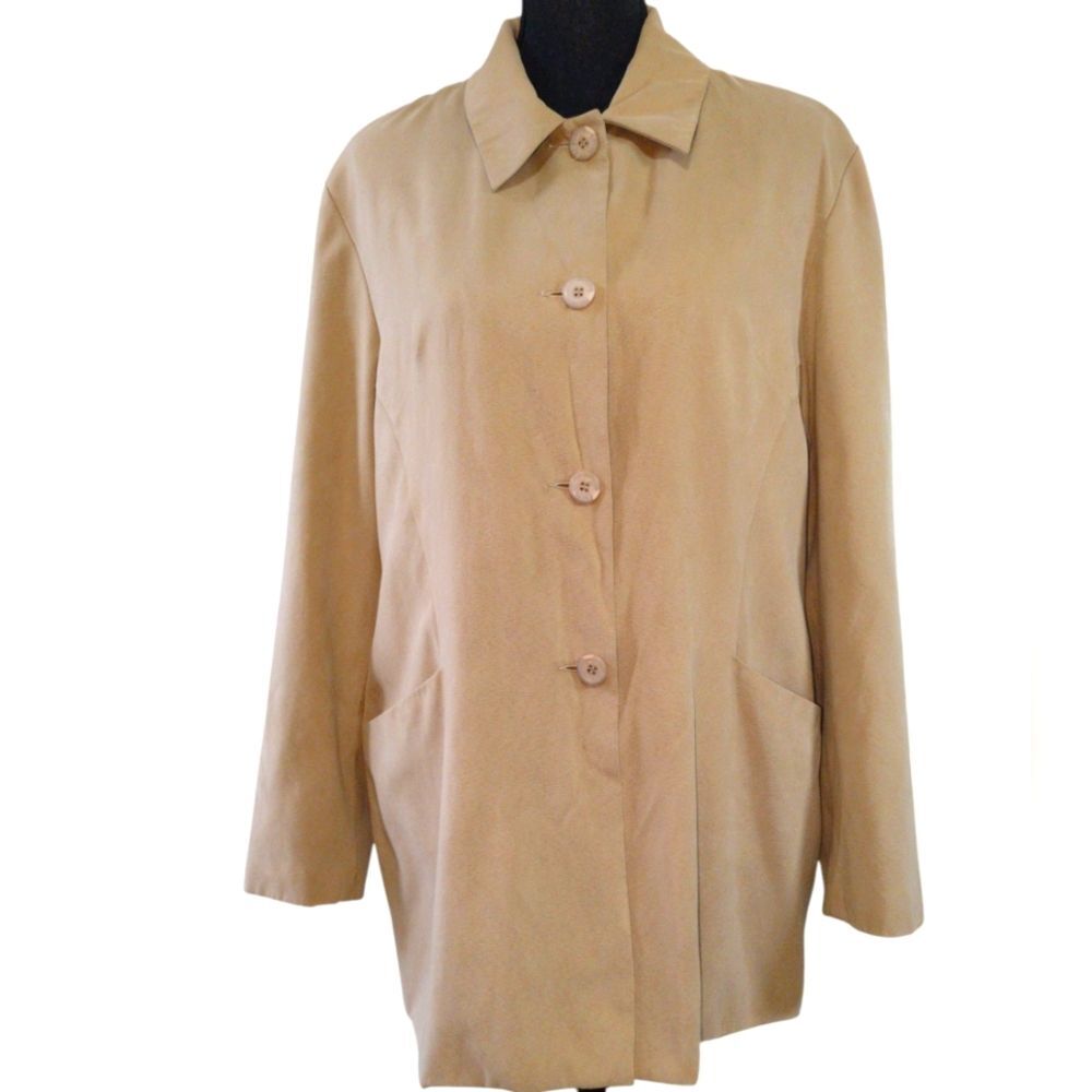 WP by Waterproof Beige Button-Up RainCoat, Size Large